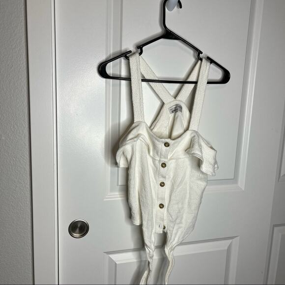 Madewell Texture & Thread White Ruffle Button Down Front Tie Tank Top Size XS - Picture 2 of 7